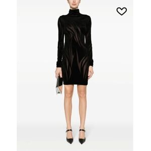 MUGLER Dress, Size XS, Black Knit, Soft Chenille & Black Mesh, Long Sleeve NEW!!